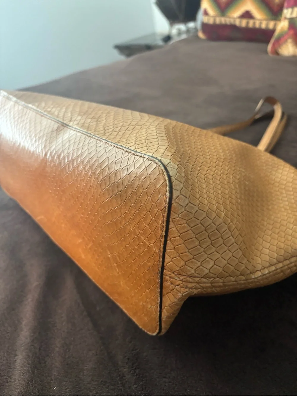 Michael Kors Cognac Embossed Leather Tote with Gold Logo
